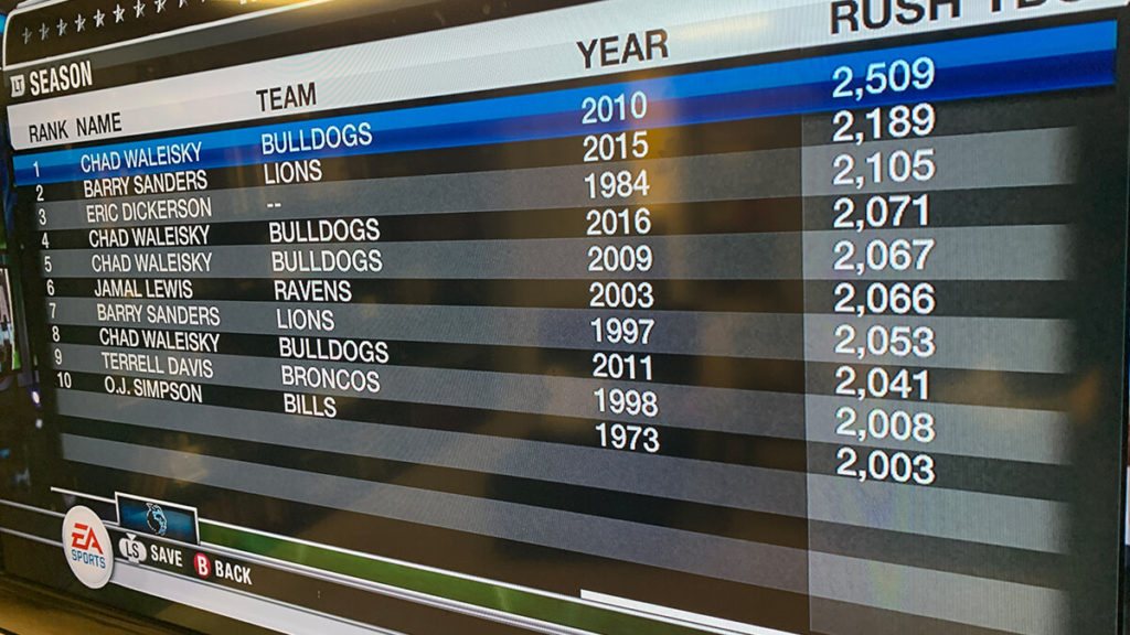 Chad Waleisky Rushing Yards