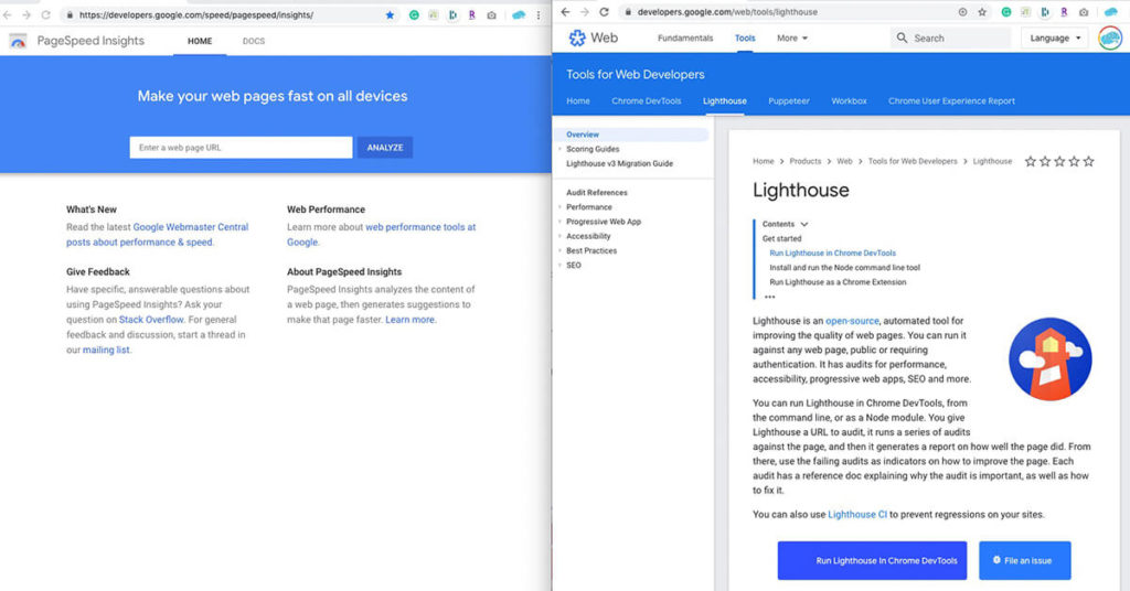 Google PageSpeed Insights and Lighthouse