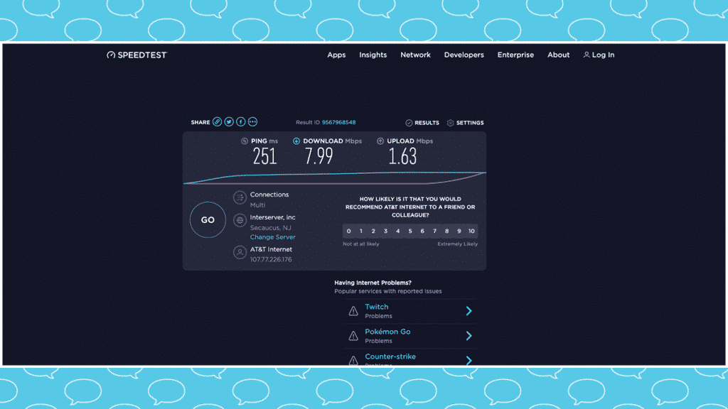 Website speeds from Speedtest in Rayland, OH