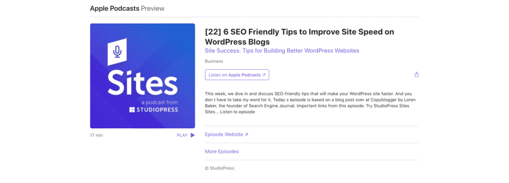 Sites 6 SEO Friendly Tips to Improve Site Speed on WordPress Blogs - Apple Podcasts Screenshot