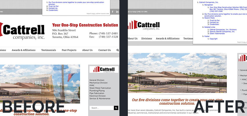 Cattrell Companies Website Before and After with Outline