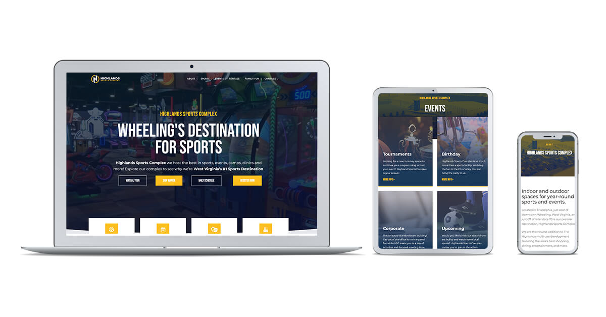 Highlands Sports Complex Website on Desktop, Tablet, and Mobile Phone