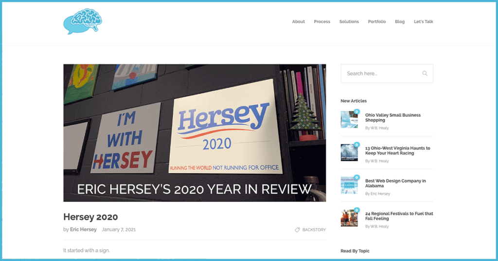 Screenshot from EricHersey.com showing Hersey 2020 blog.