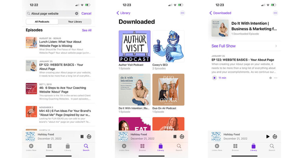About Page Results on Apple Podcasts