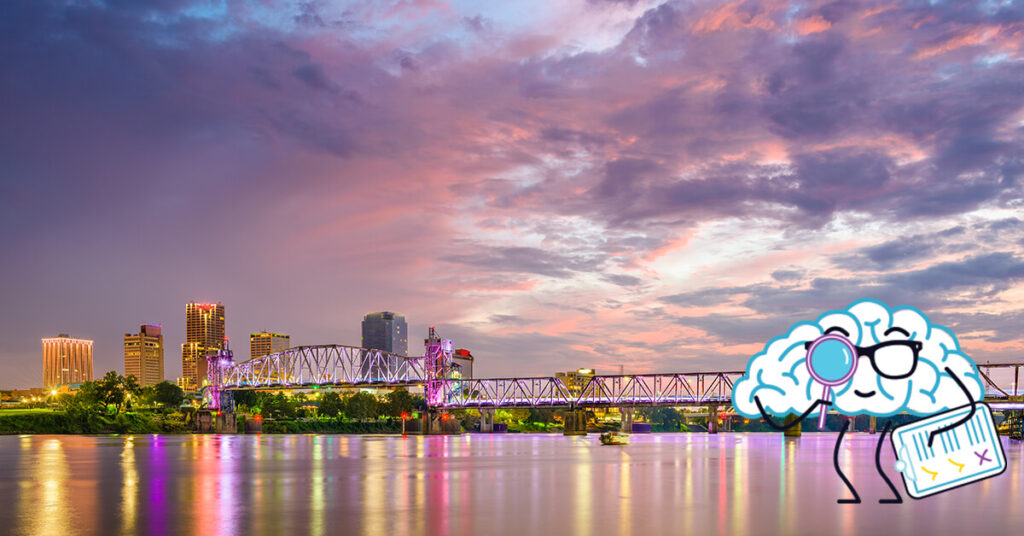 Caine the Brain looking for the best web design companies in Arkansas - city of Little Rock at dawn.